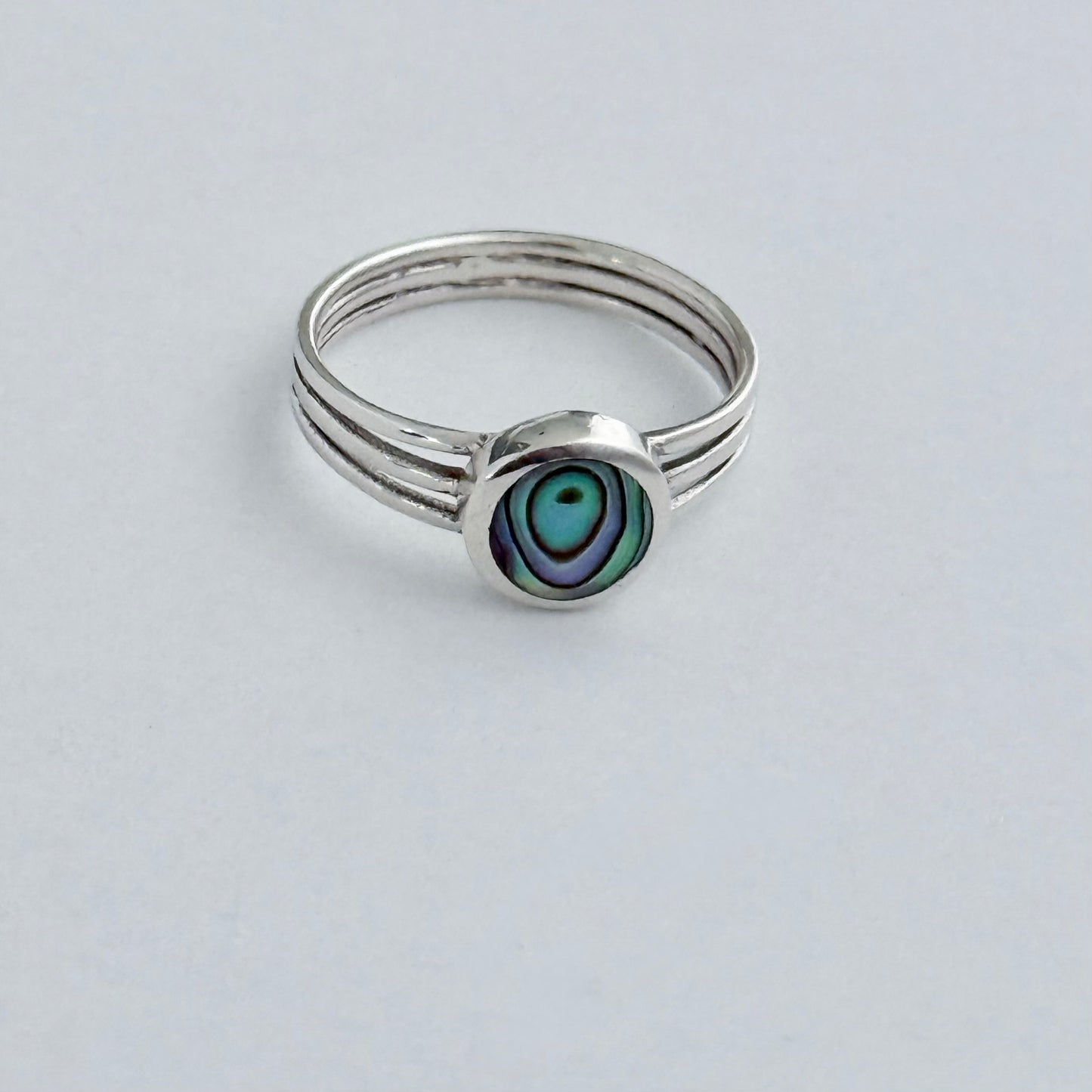 925 Sterling Silver Small Round Abalone Ring | Seashell & Ocean Jewelry