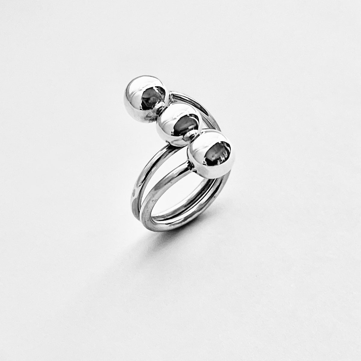 925 Sterling Silver Round Bands with Triple Ball Ring | Statement Boho Silver Rings