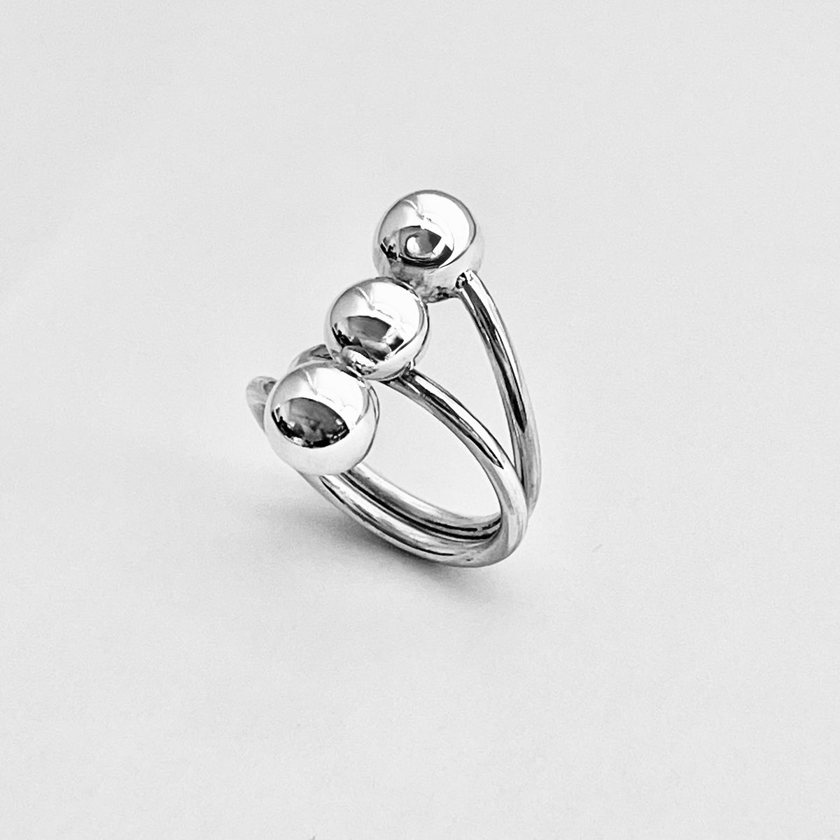 925 Sterling Silver Round Bands with Triple Ball Ring | Statement Boho Silver Rings