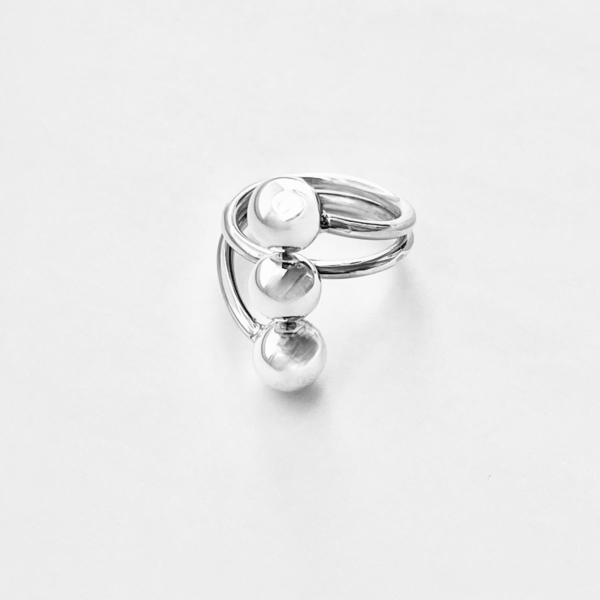 925 Sterling Silver Round Bands with Triple Ball Ring | Statement Boho Silver Rings