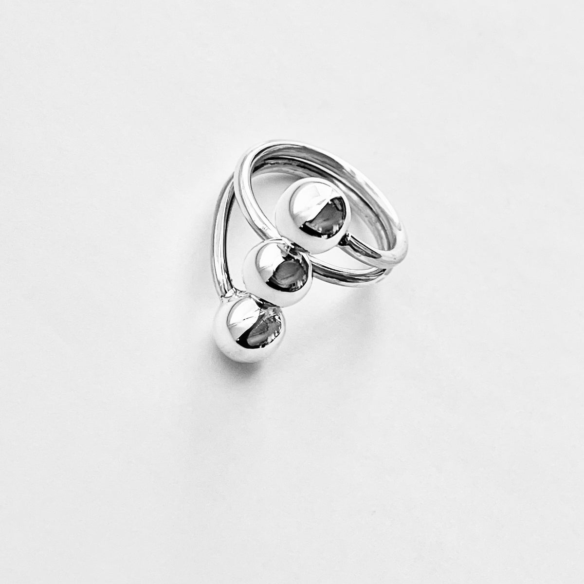 925 Sterling Silver Round Bands with Triple Ball Ring | Statement Boho Silver Rings