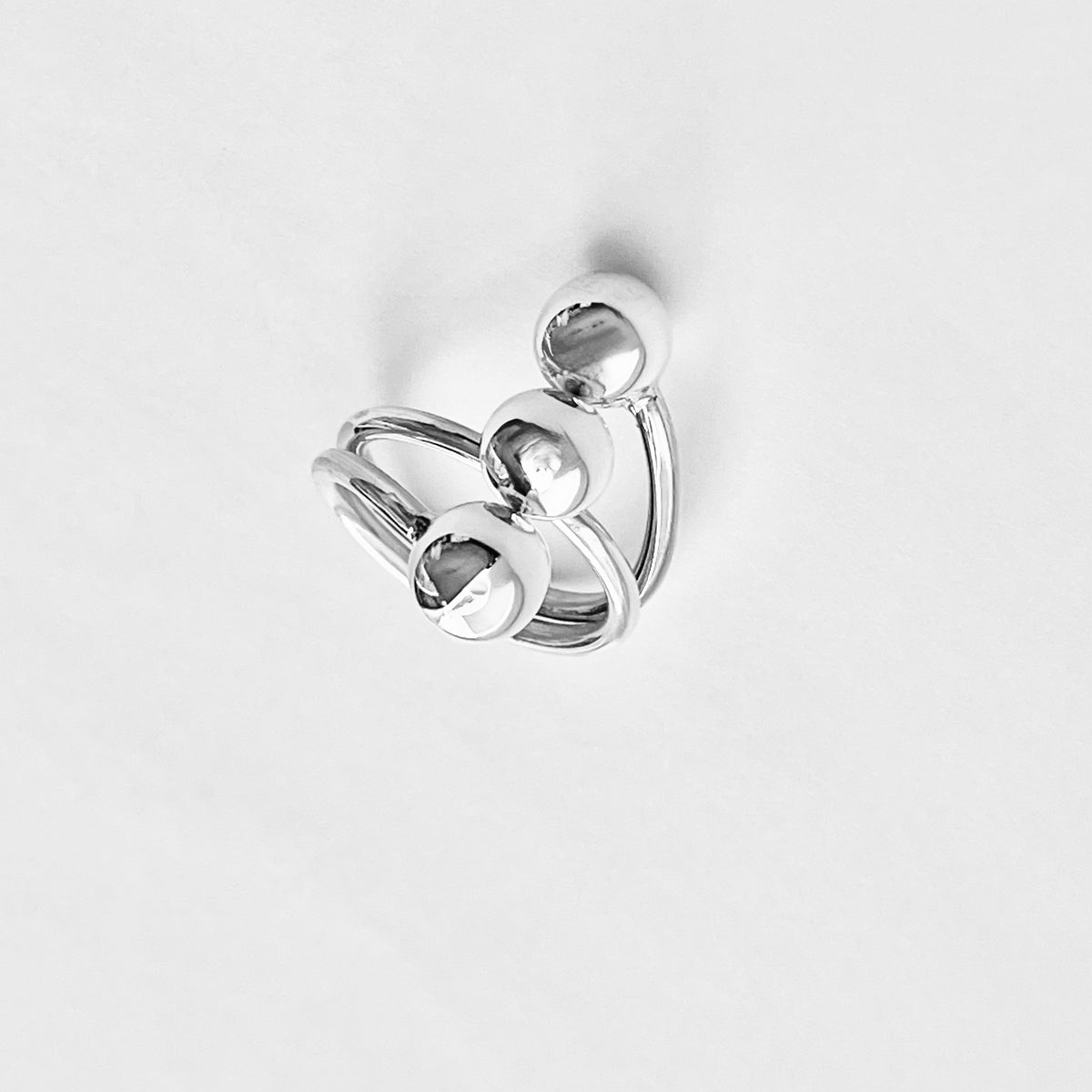 925 Sterling Silver Round Bands with Triple Ball Ring | Statement Boho Silver Rings