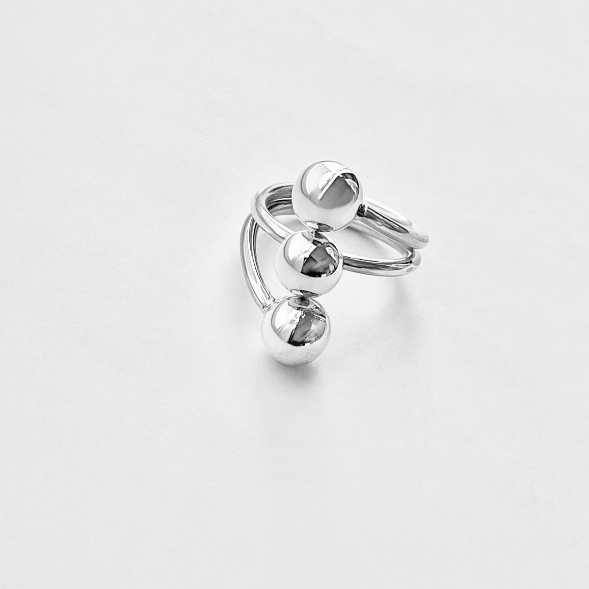 925 Sterling Silver Round Bands with Triple Ball Ring | Statement Boho Silver Rings