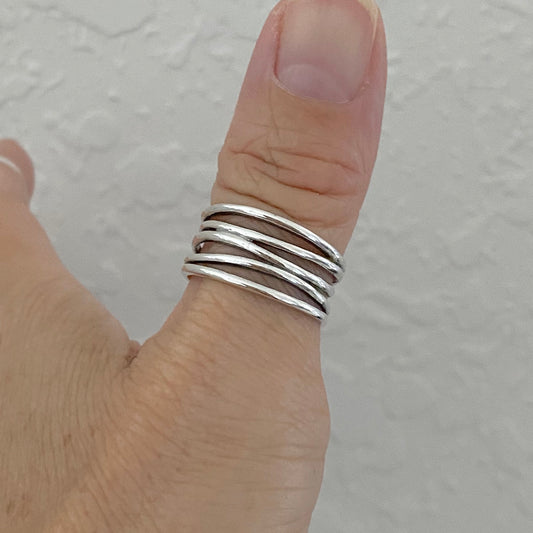 Sterling Silver Multiple Bands Wraparound Ring, Statement Silver Rings