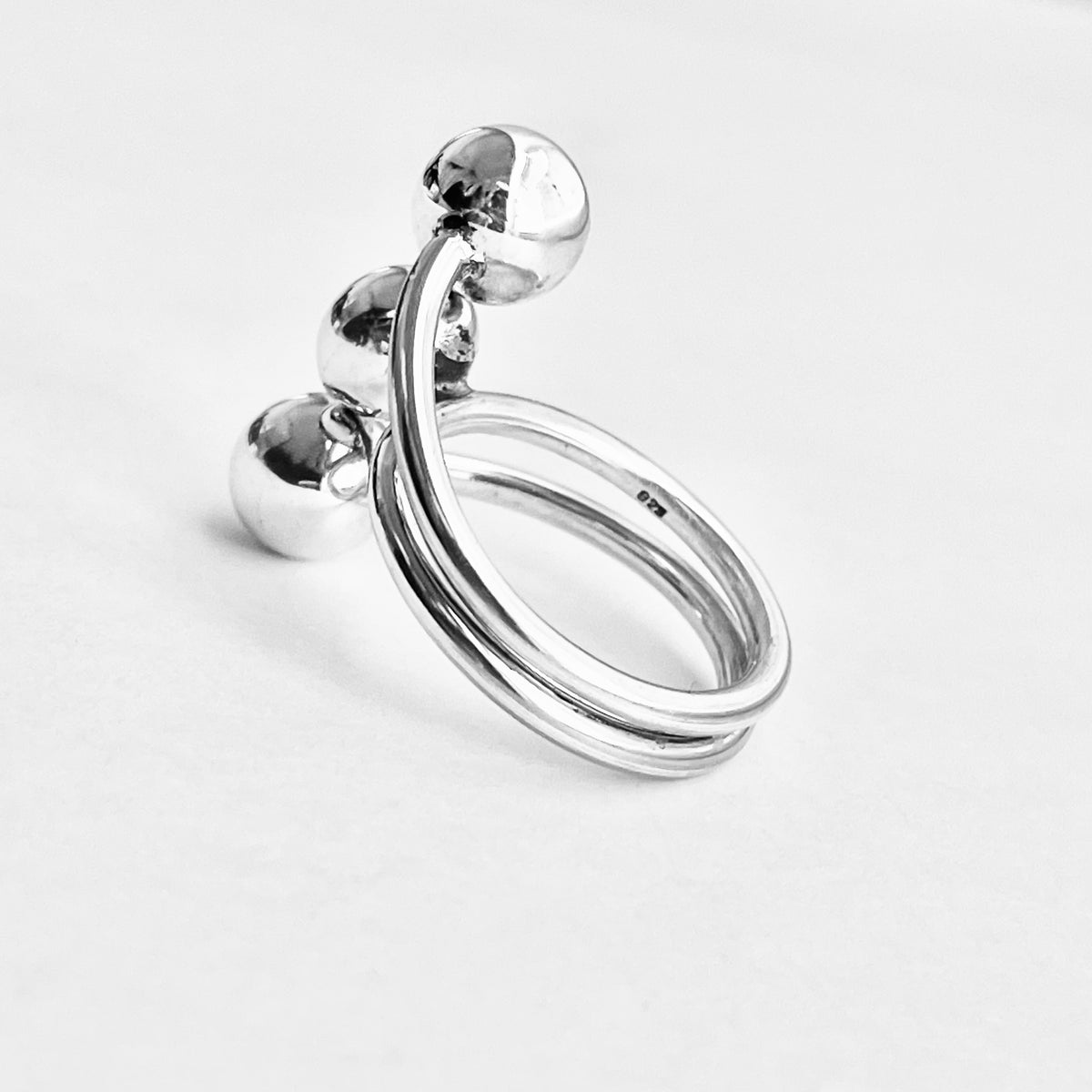 925 Sterling Silver Round Bands with Triple Ball Ring | Statement Boho Silver Rings