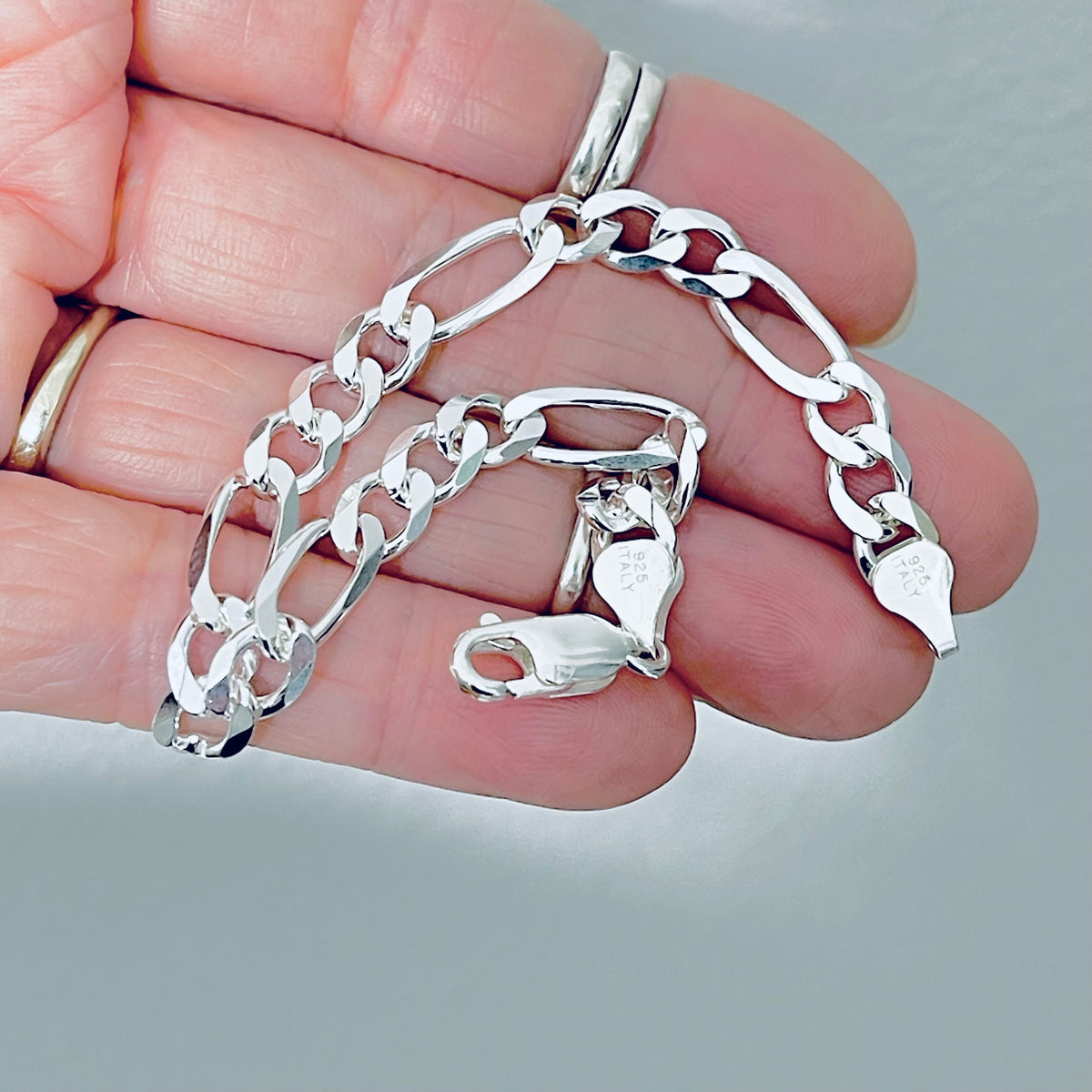 925 Sterling Silver Unisex High Polish Italian Figaro Bracelet | 6mm Link Chain Bracelets Anklets