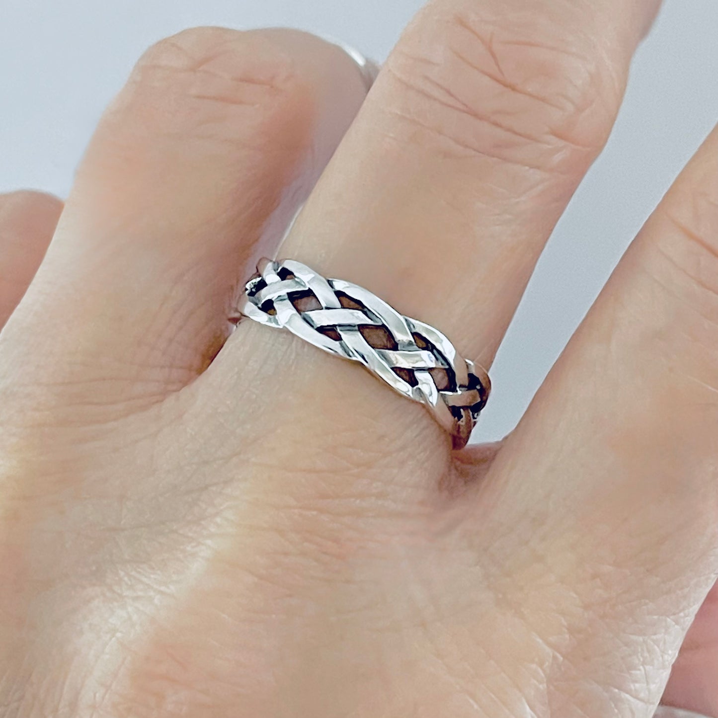 Sterling Silver Unisex Eternity Weave Ring, Braid Celtic Jewelry, Braided Wedding Band