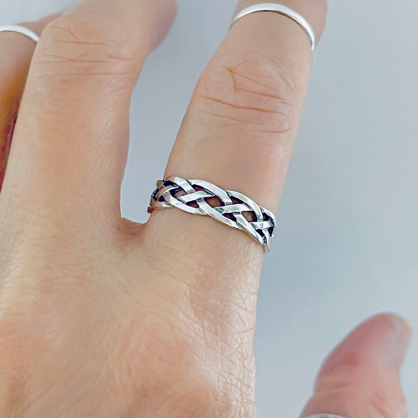 Sterling Silver Unisex Eternity Weave Ring, Braid Celtic Jewelry, Braided Wedding Band
