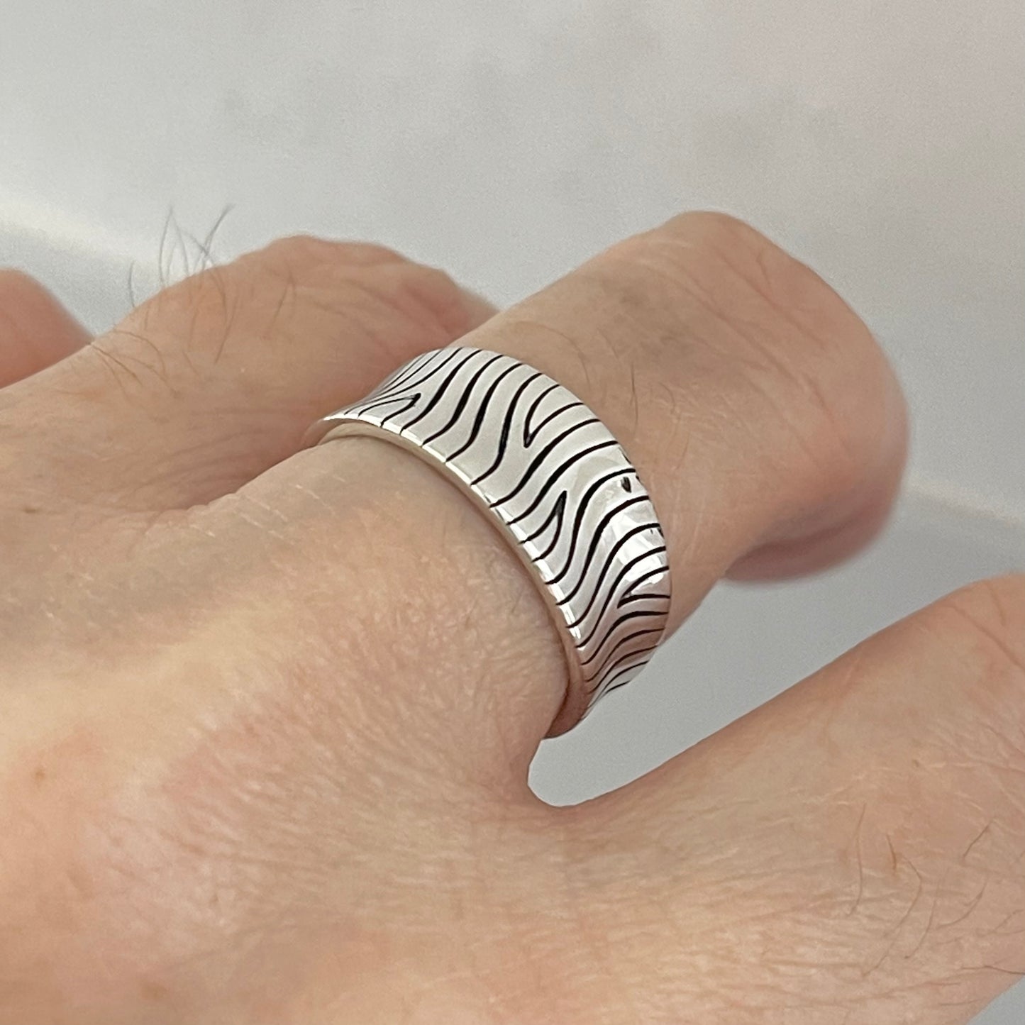 Sterling Silver Zebra Concave Ring, Silver Design Band, Silver Rings