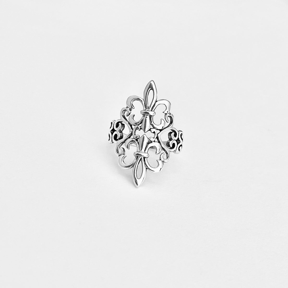 925 Sterling Silver Statement Double Fleur de Lis Ring | Saints Flower Lily Silver Rings