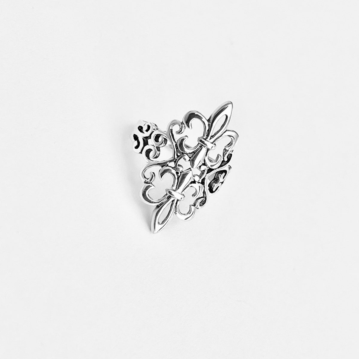 925 Sterling Silver Statement Double Fleur de Lis Ring | Saints Flower Lily Silver Rings