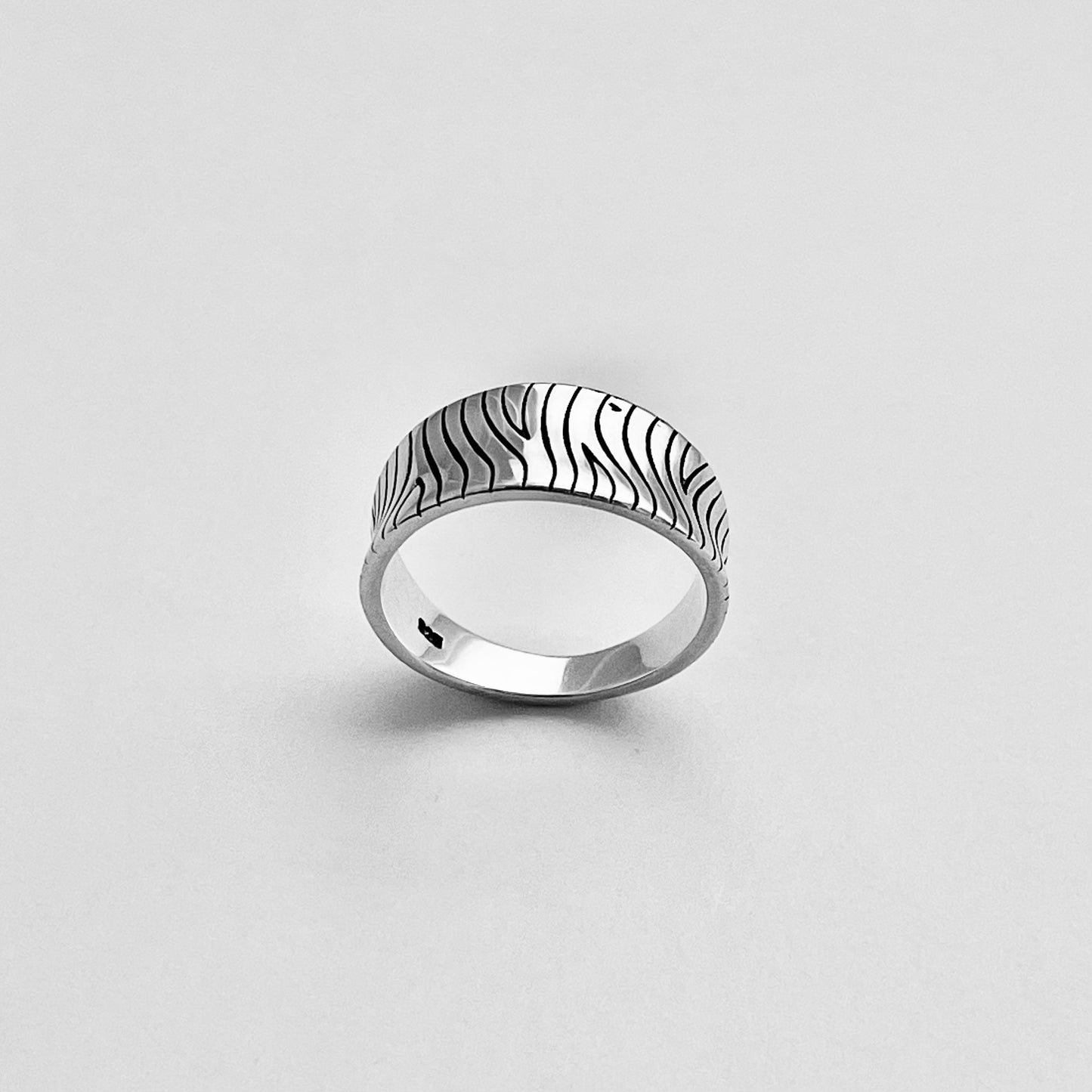 Sterling Silver Zebra Concave Ring, Silver Design Band, Silver Rings