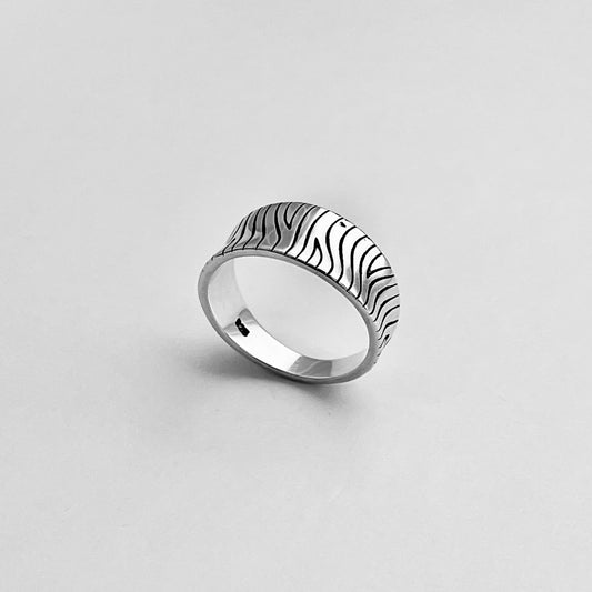 Sterling Silver Zebra Concave Ring, Silver Design Band, Silver Rings