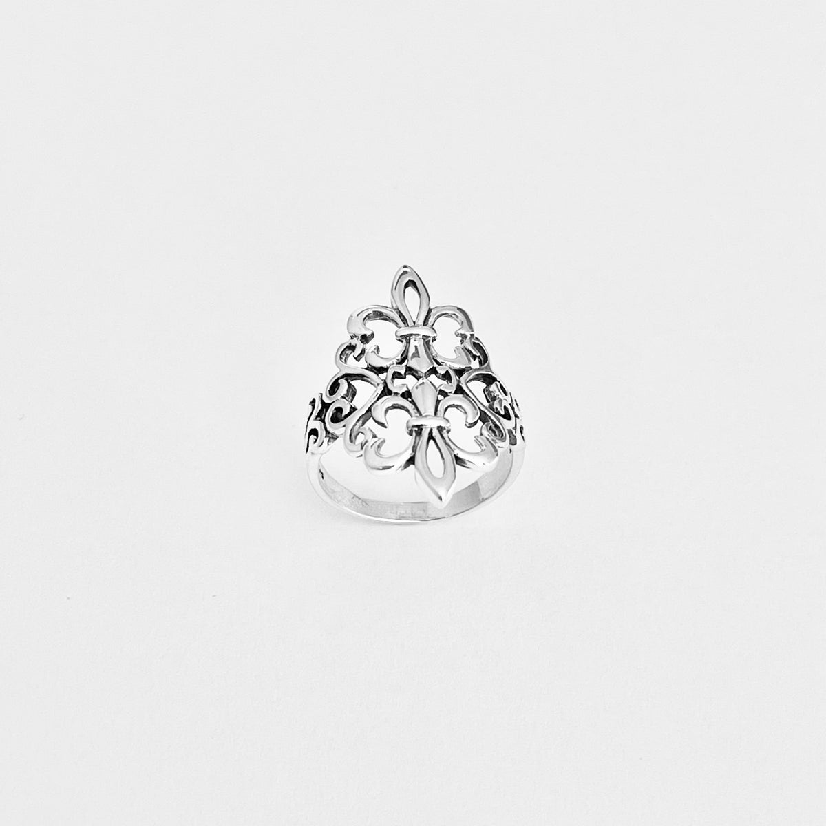 925 Sterling Silver Statement Double Fleur de Lis Ring | Saints Flower Lily Silver Rings