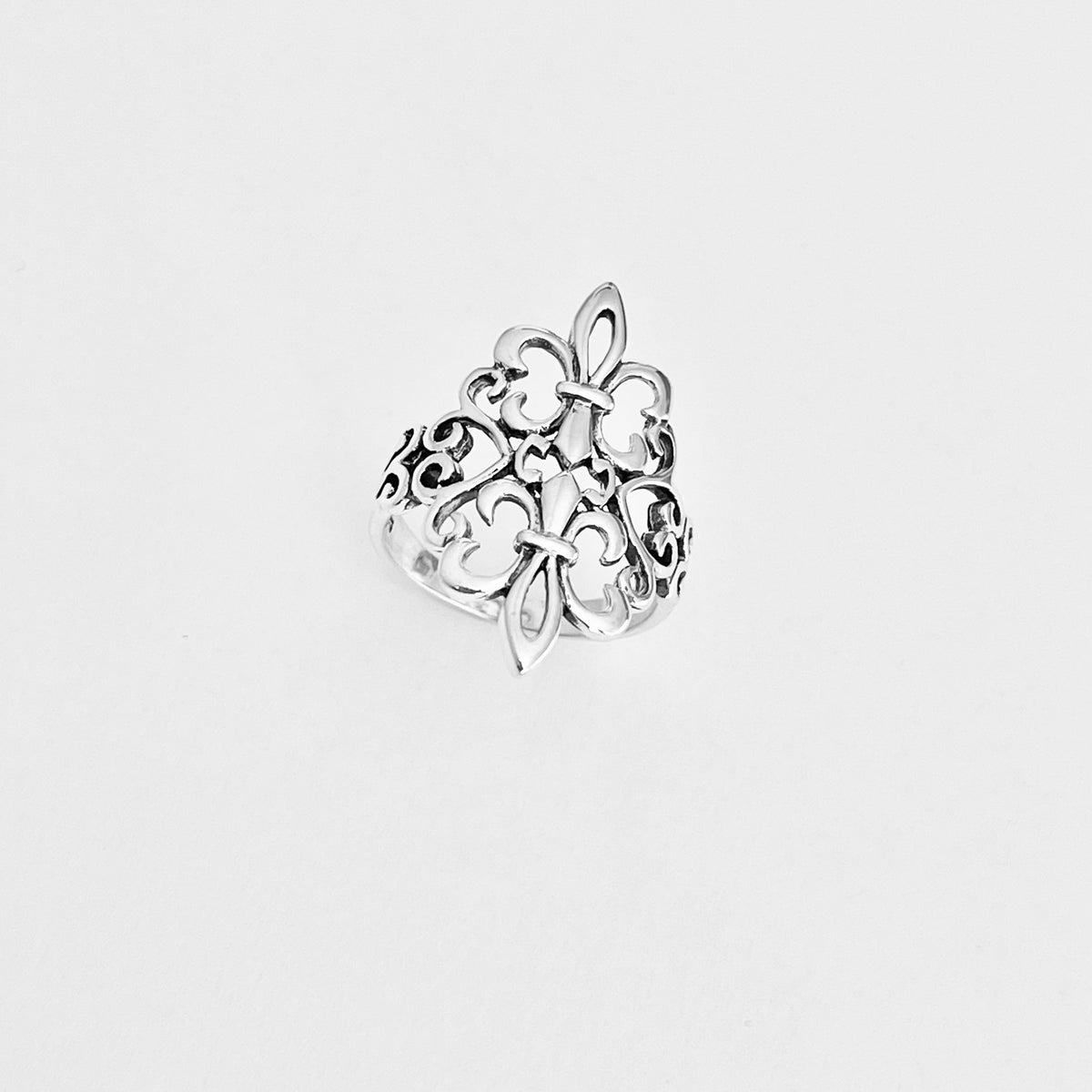 925 Sterling Silver Statement Double Fleur de Lis Ring | Saints Flower Lily Silver Rings