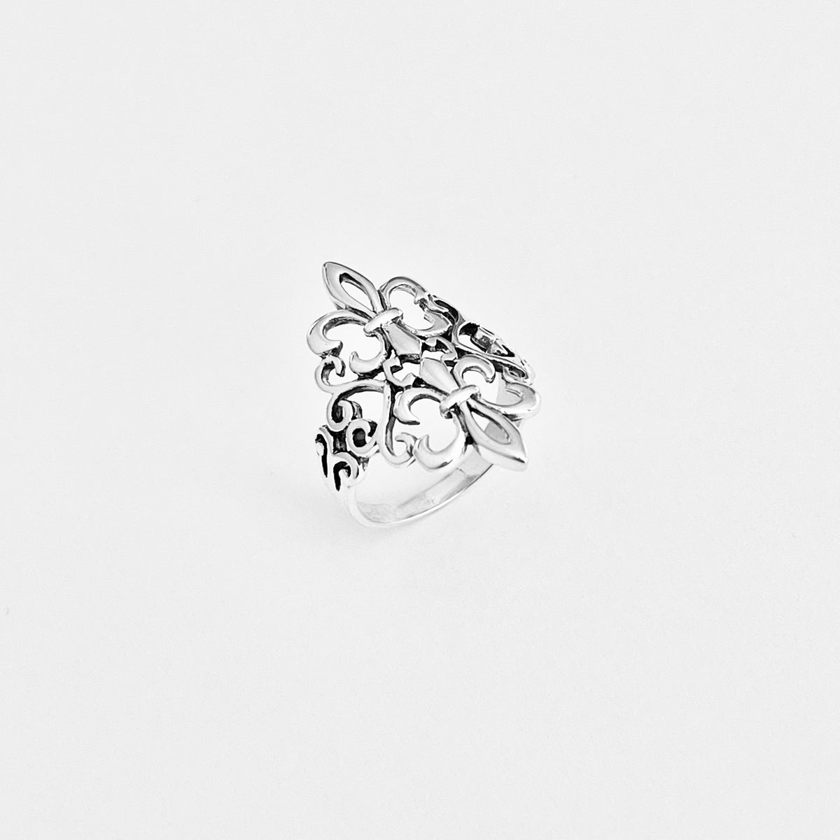 925 Sterling Silver Statement Double Fleur de Lis Ring | Saints Flower Lily Silver Rings