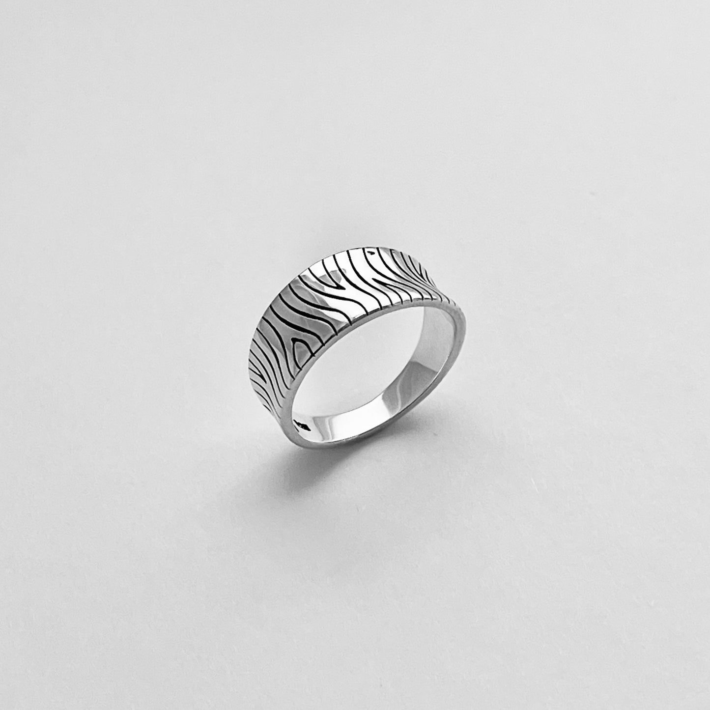 Sterling Silver Zebra Concave Ring, Silver Design Band, Silver Rings