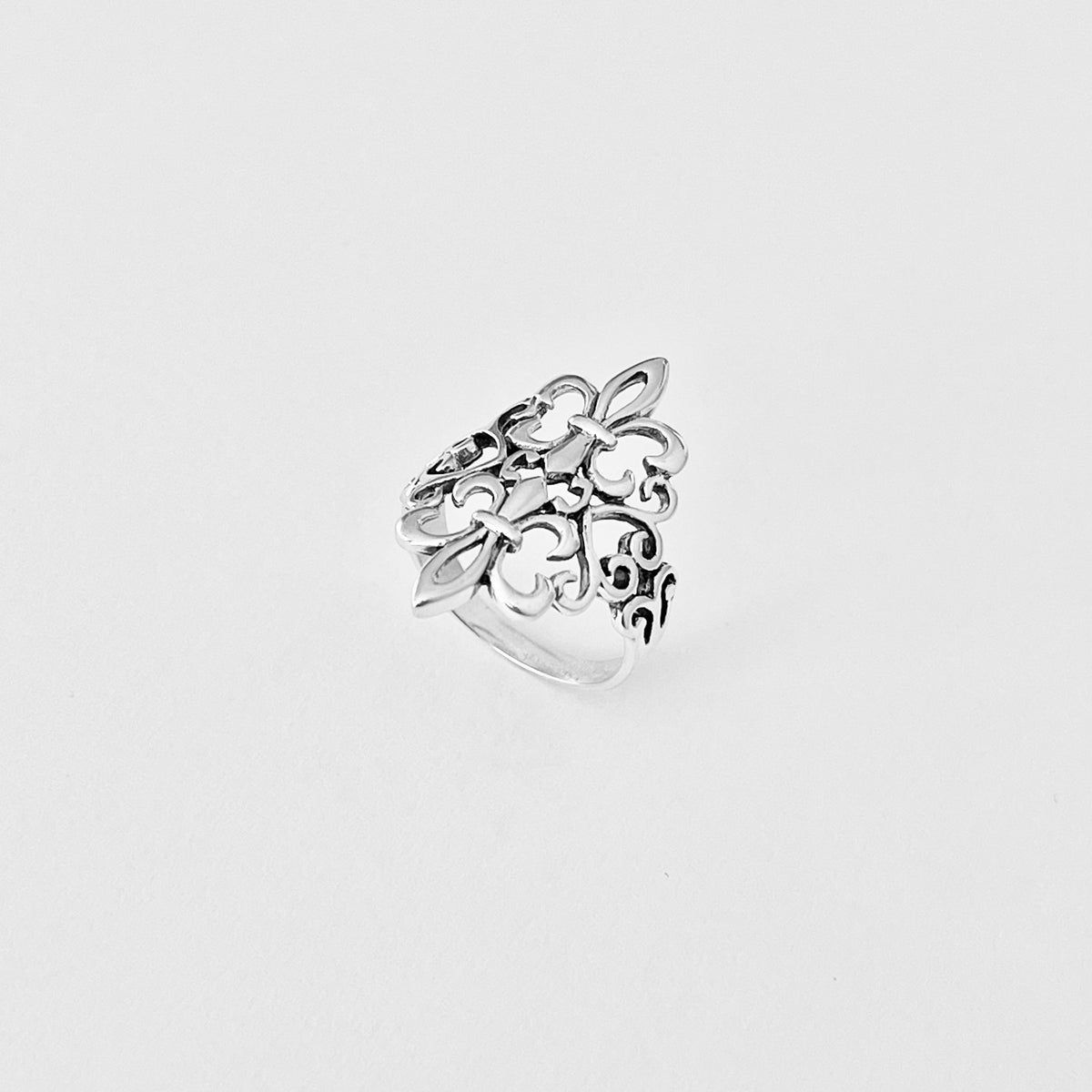 925 Sterling Silver Statement Double Fleur de Lis Ring | Saints Flower Lily Silver Rings