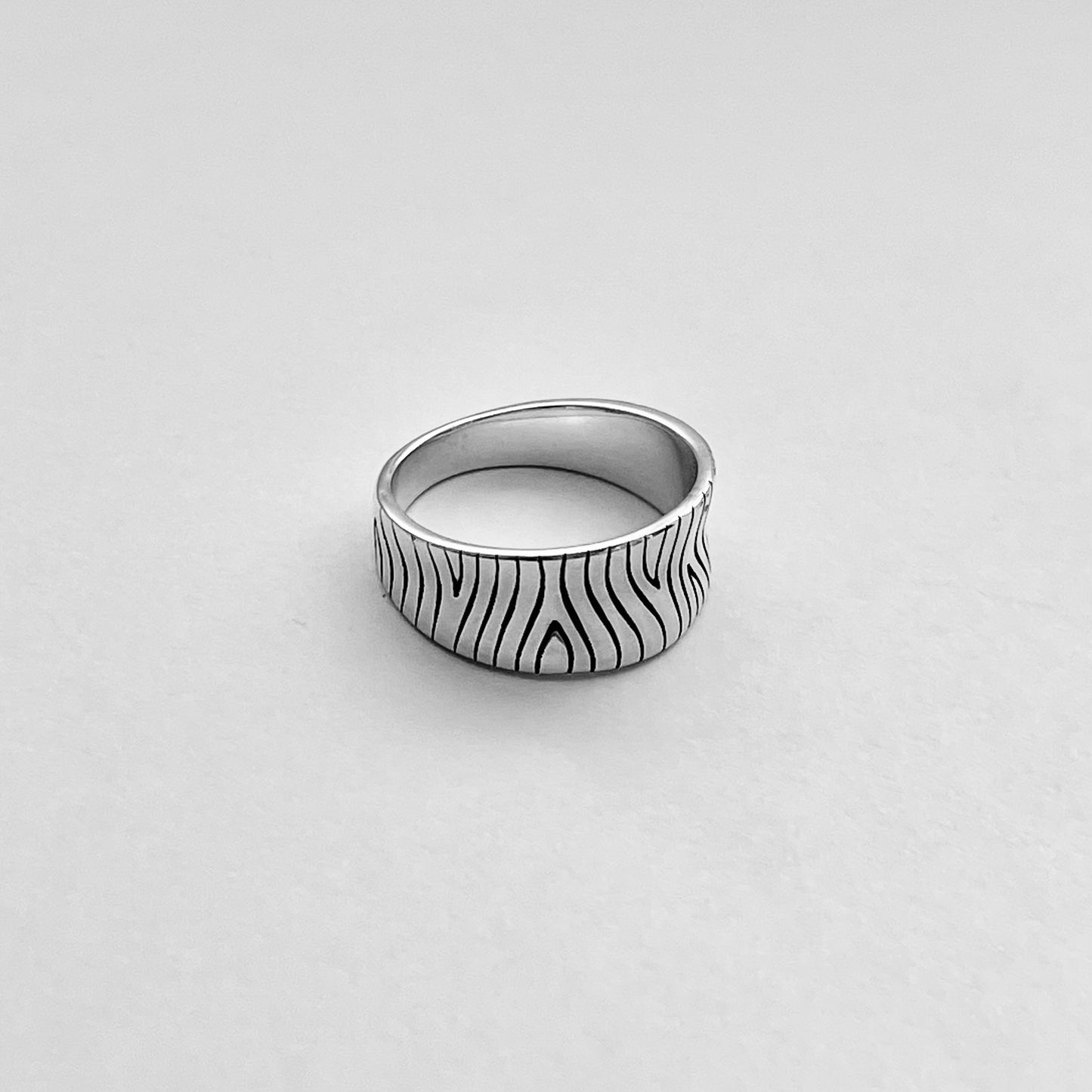 Sterling Silver Zebra Concave Ring, Silver Design Band, Silver Rings