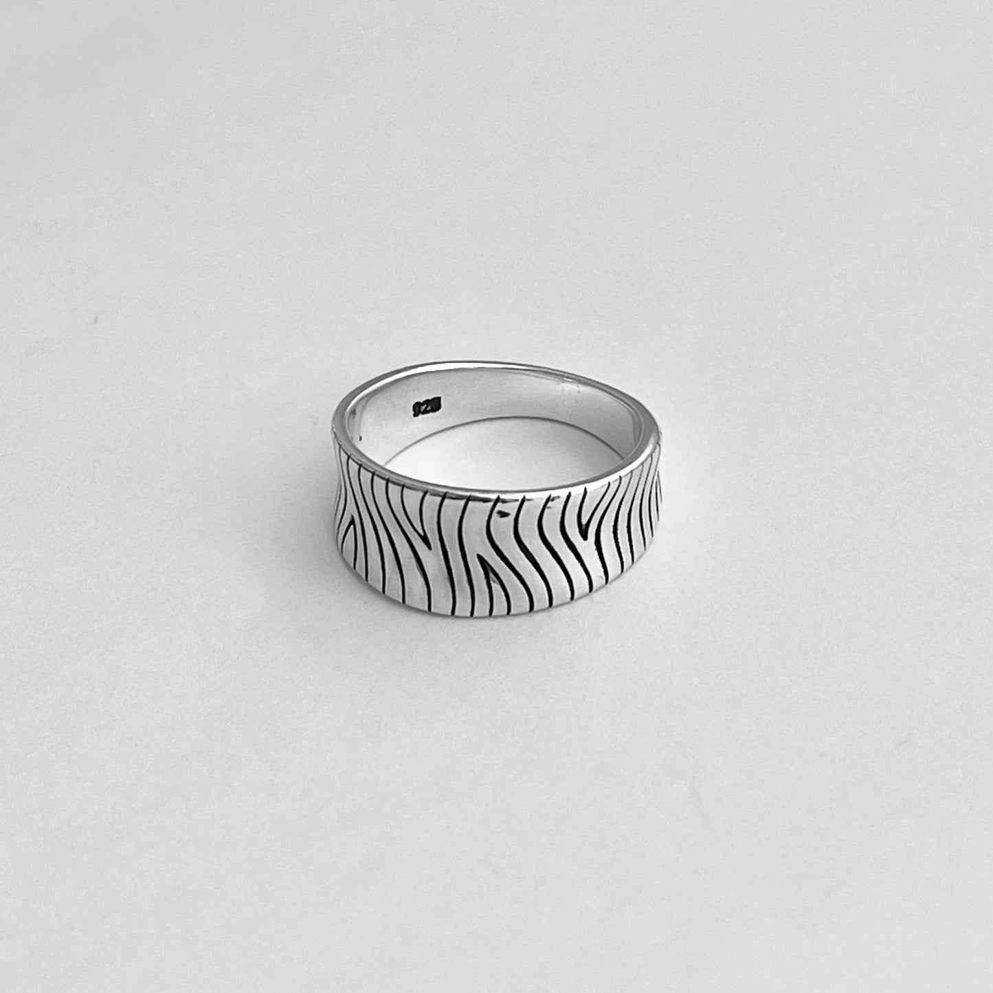 Sterling Silver Zebra Concave Ring, Silver Design Band, Silver Rings