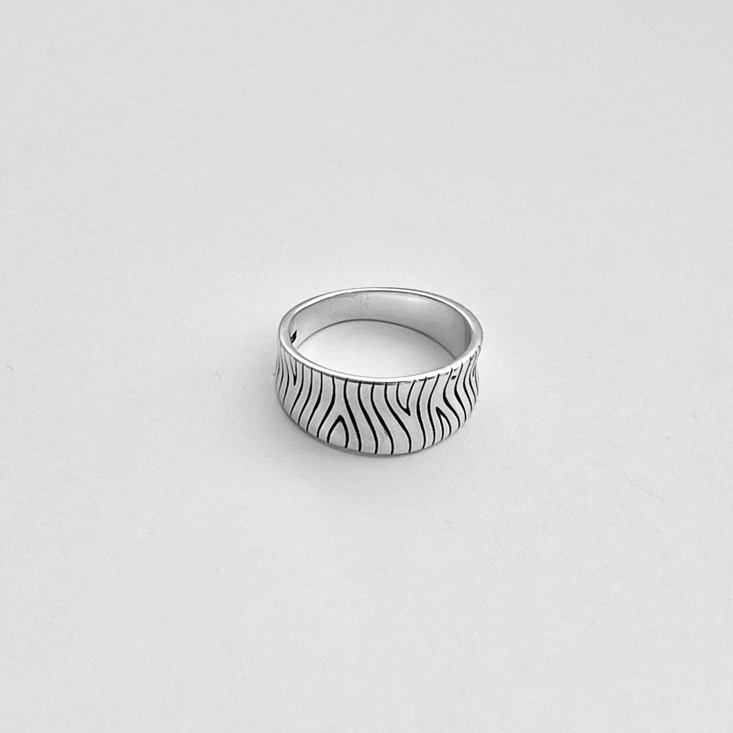 Sterling Silver Zebra Concave Ring, Silver Design Band, Silver Rings