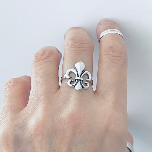 Sterling Silver Fleur De Lis Ring, Saints Ring, Flower Lily Rings, France