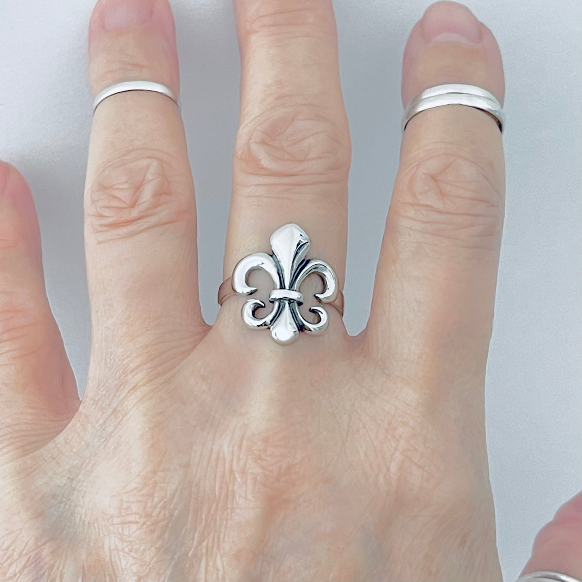 Sterling Silver Statement Fleur de Lis Ring – Saints Symbol Lily Flower Silver Rings