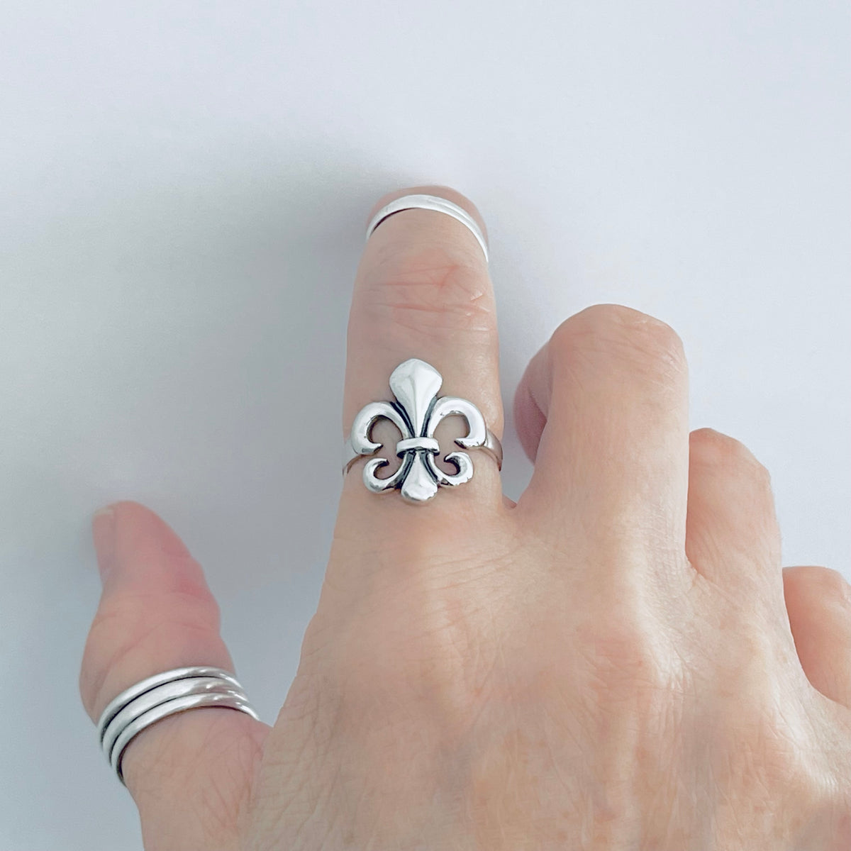 Sterling Silver Statement Fleur de Lis Ring – Saints Symbol Lily Flower Silver Rings