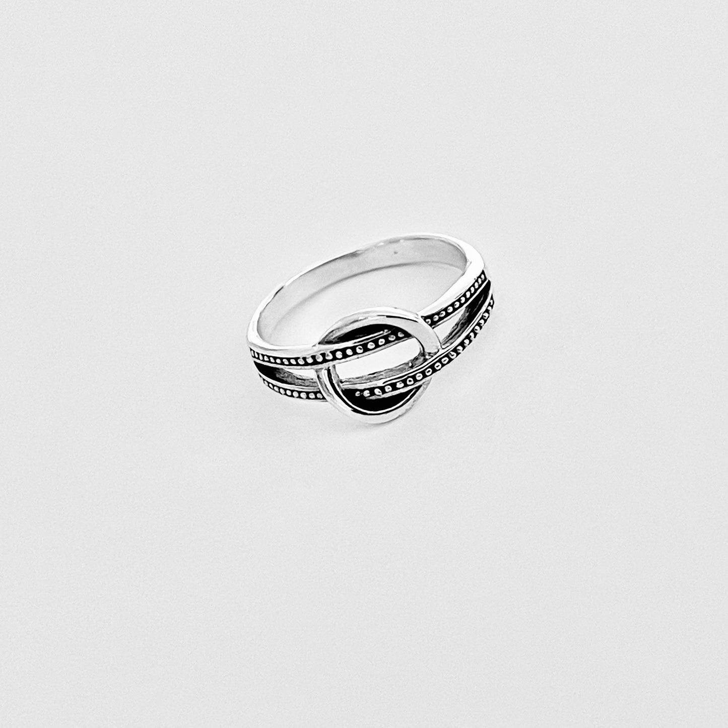 925 Sterling Silver Double Dot Line Loop Through Open Circle Ring | Halo Knot Silver Rings