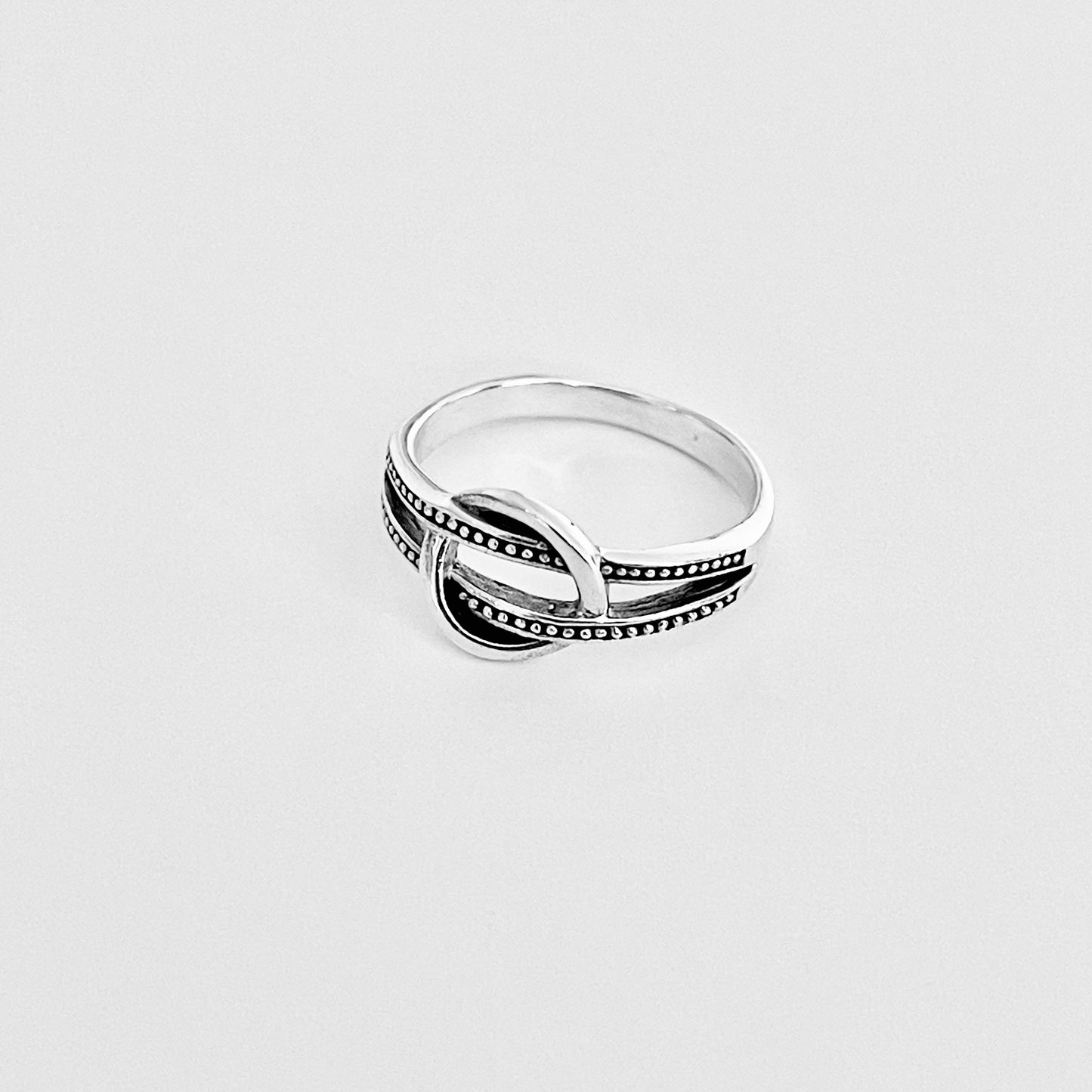 925 Sterling Silver Double Dot Line Loop Through Open Circle Ring | Halo Knot Silver Rings