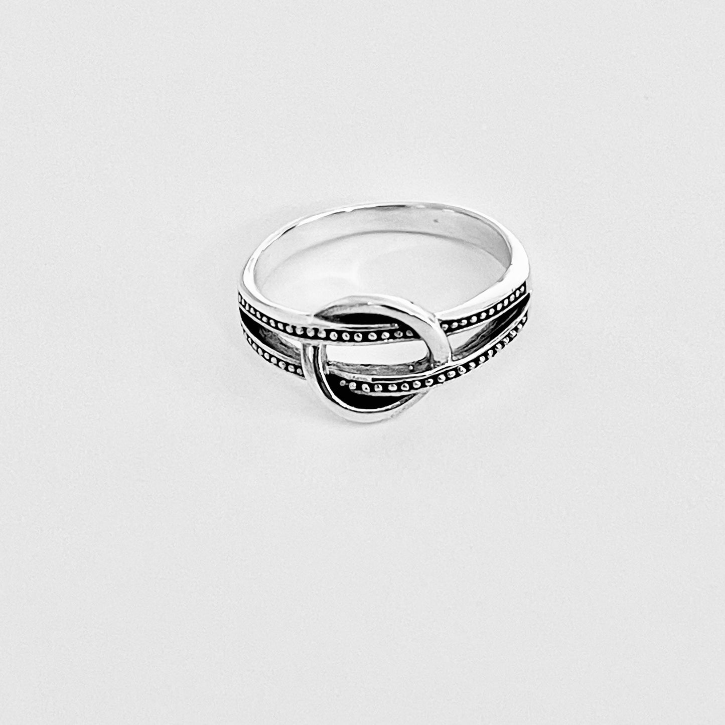 925 Sterling Silver Double Dot Line Loop Through Open Circle Ring | Halo Knot Silver Rings