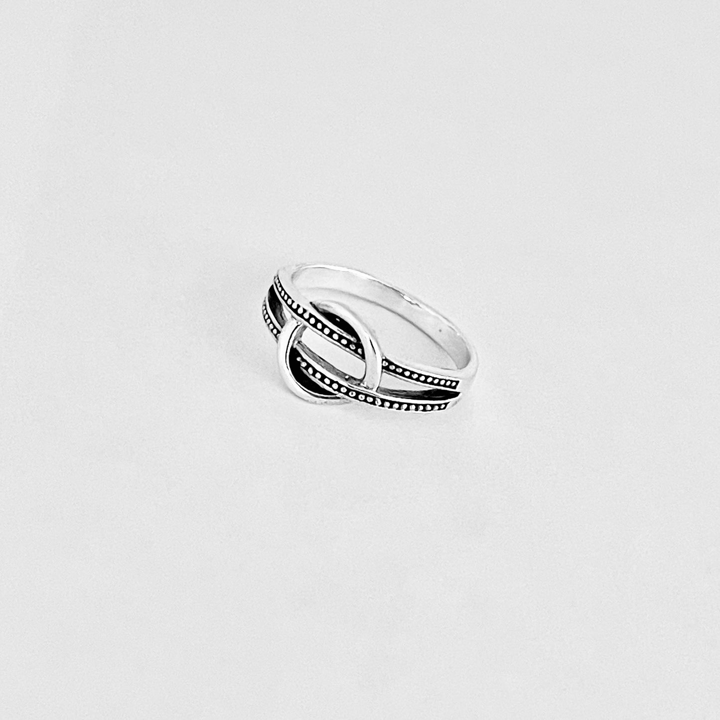 925 Sterling Silver Double Dot Line Loop Through Open Circle Ring | Halo Knot Silver Rings
