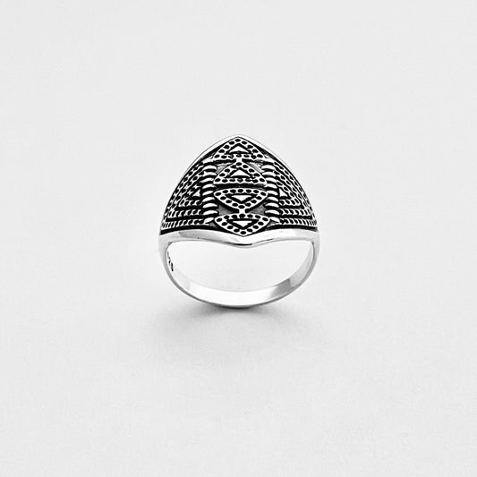 925 Sterling Silver Aztec Shield Ring - Geometric Statement Design