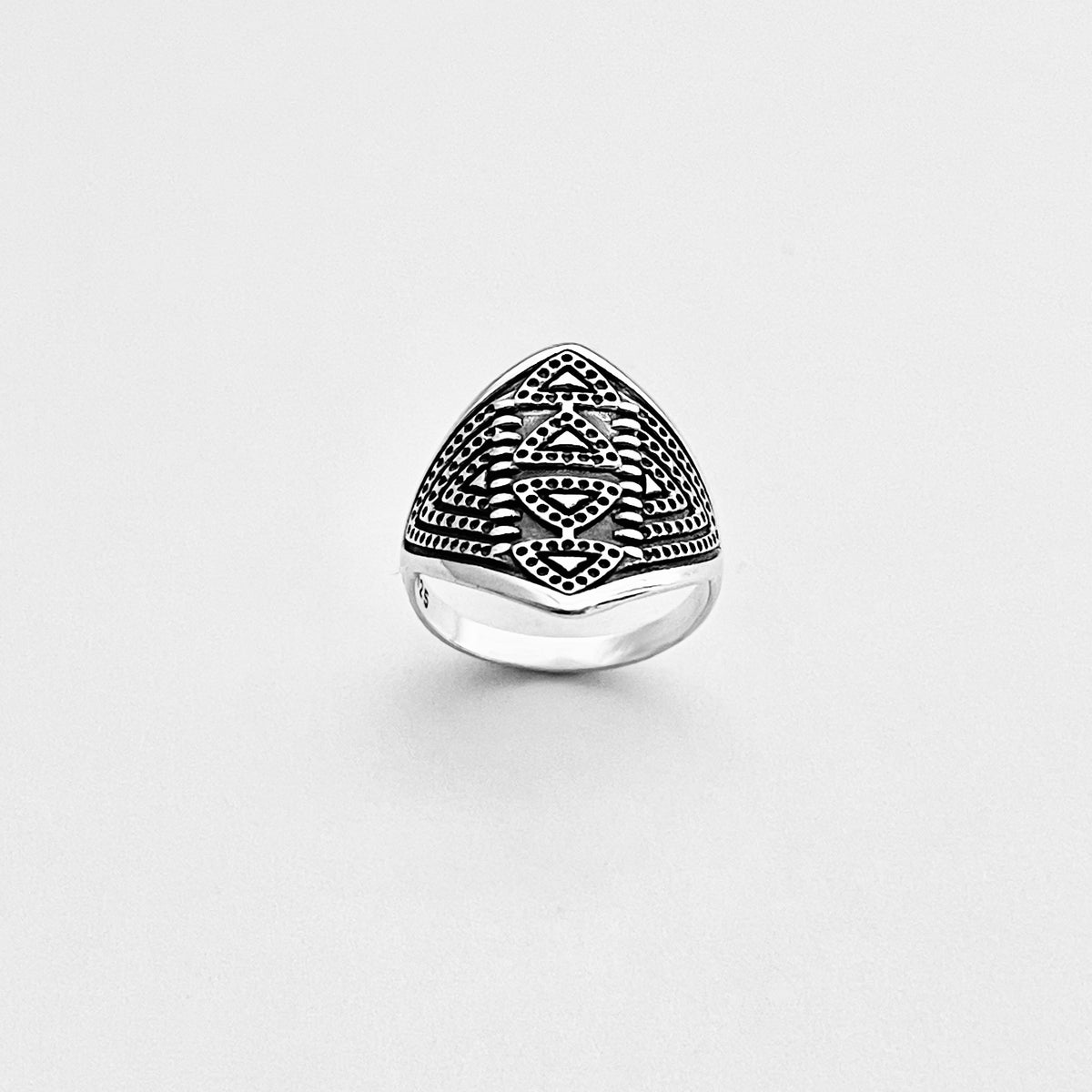 925 Sterling Silver Aztec Shield Ring - Geometric Statement Design