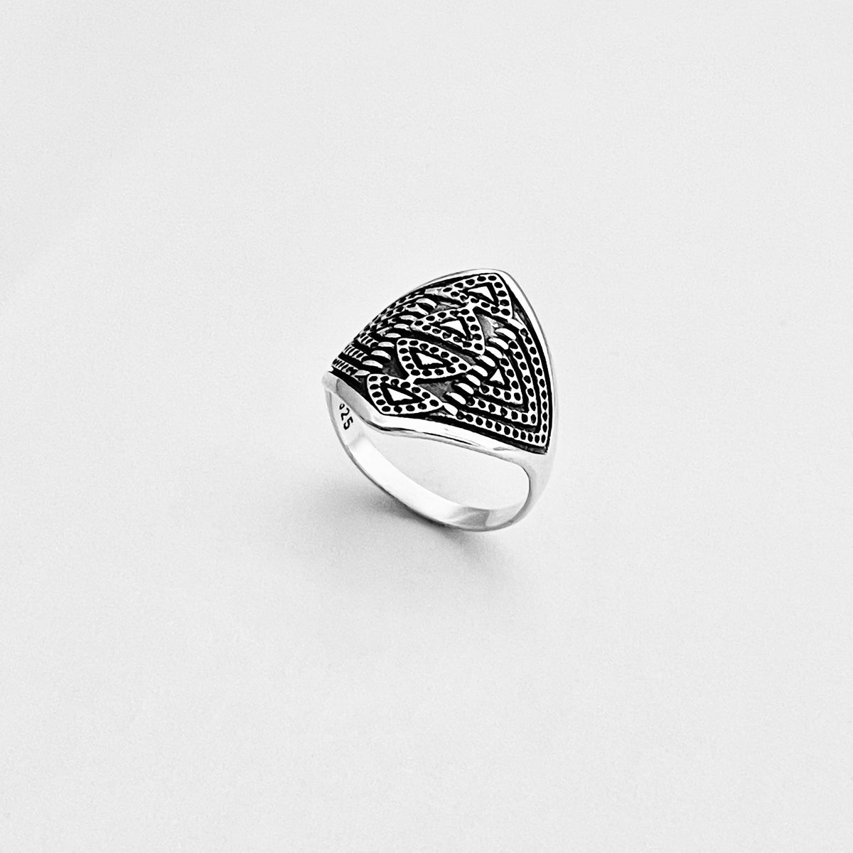 925 Sterling Silver Aztec Shield Ring - Geometric Statement Design