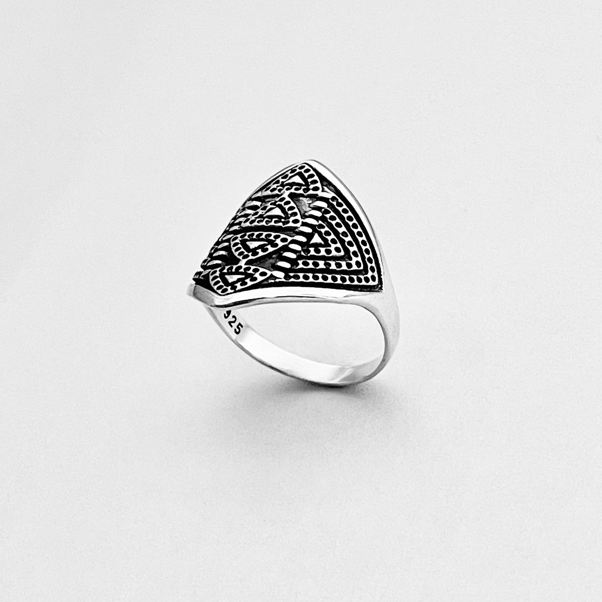 925 Sterling Silver Aztec Shield Ring - Geometric Statement Design