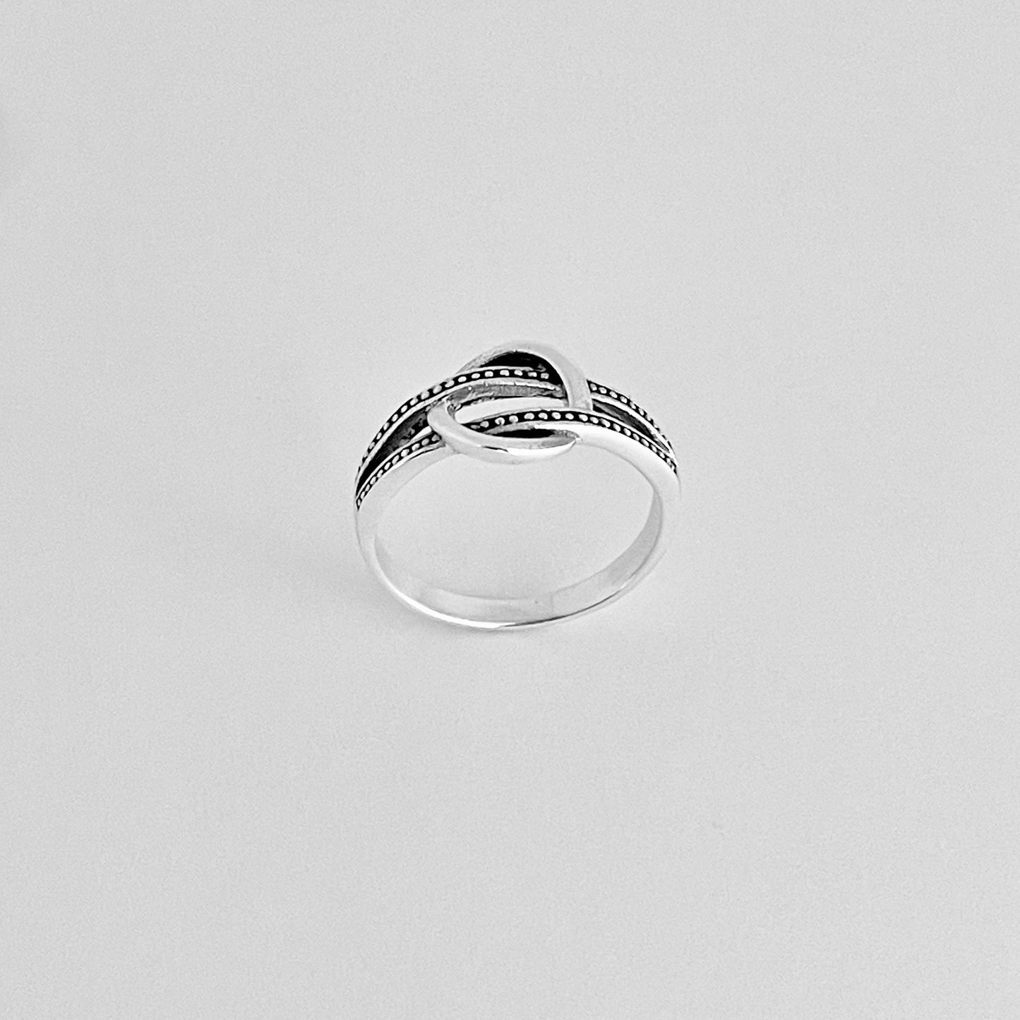 925 Sterling Silver Double Dot Line Loop Through Open Circle Ring | Halo Knot Silver Rings