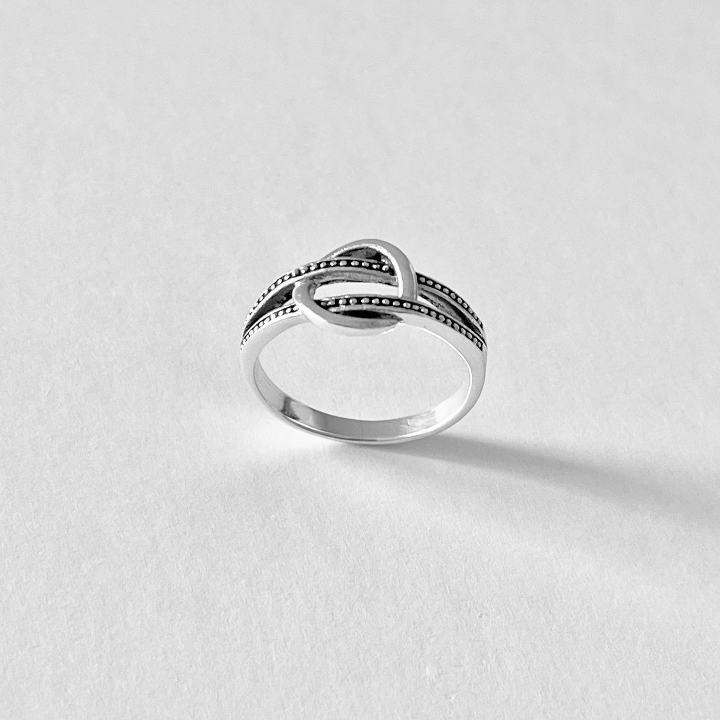 925 Sterling Silver Double Dot Line Loop Through Open Circle Ring | Halo Knot Silver Rings