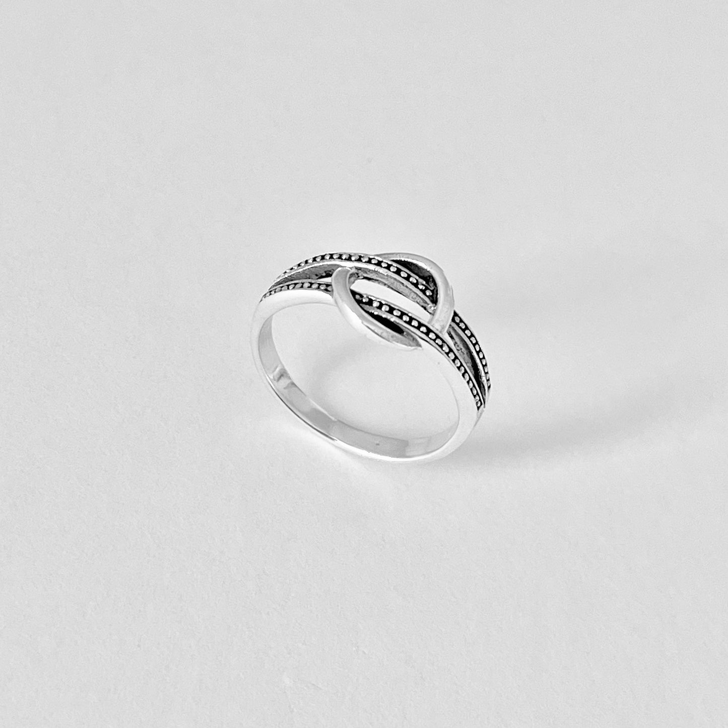 925 Sterling Silver Double Dot Line Loop Through Open Circle Ring | Halo Knot Silver Rings