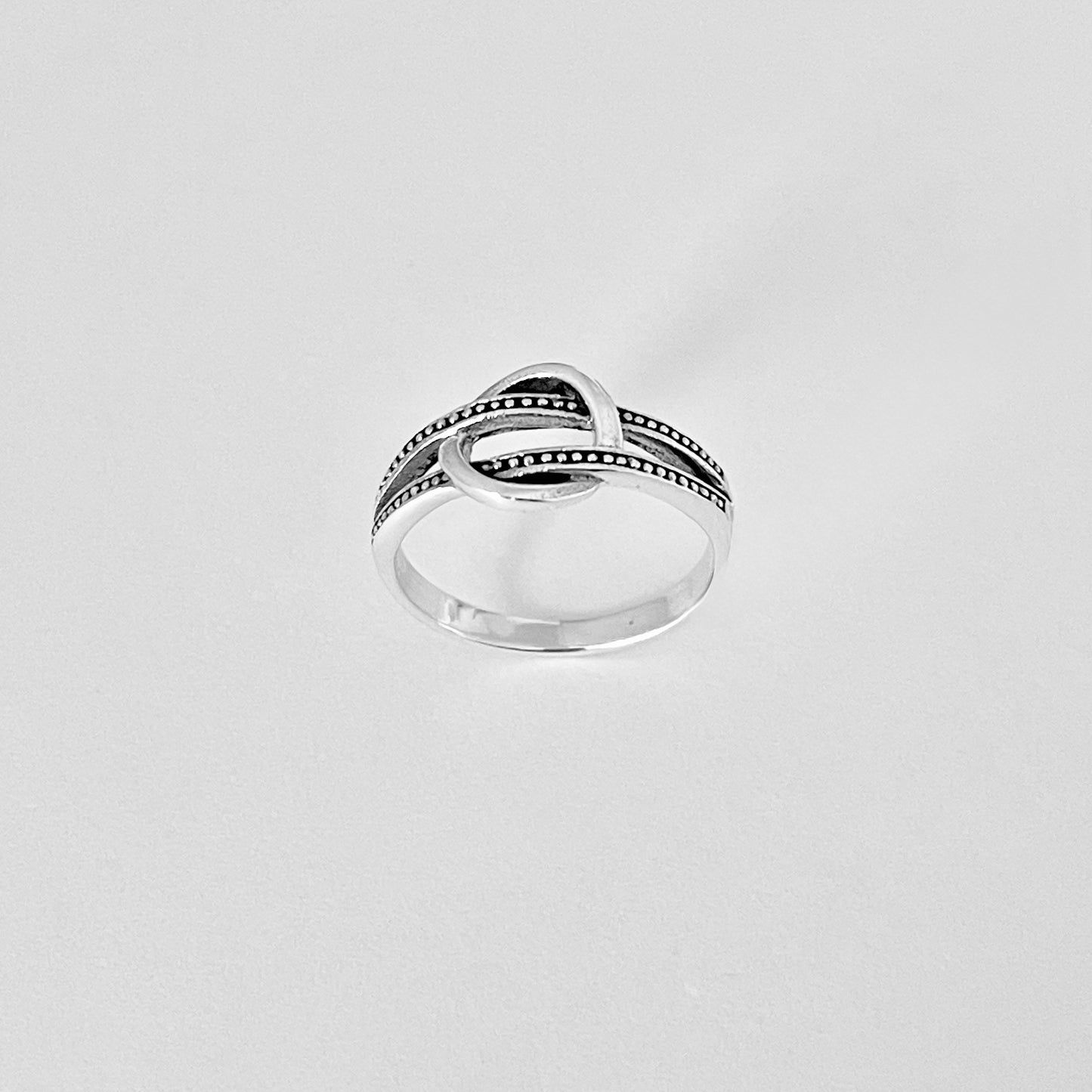 925 Sterling Silver Double Dot Line Loop Through Open Circle Ring | Halo Knot Silver Rings