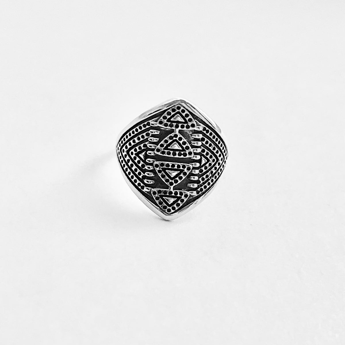925 Sterling Silver Aztec Shield Ring - Geometric Statement Design
