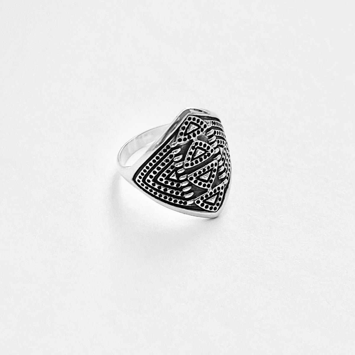 925 Sterling Silver Aztec Shield Ring - Geometric Statement Design
