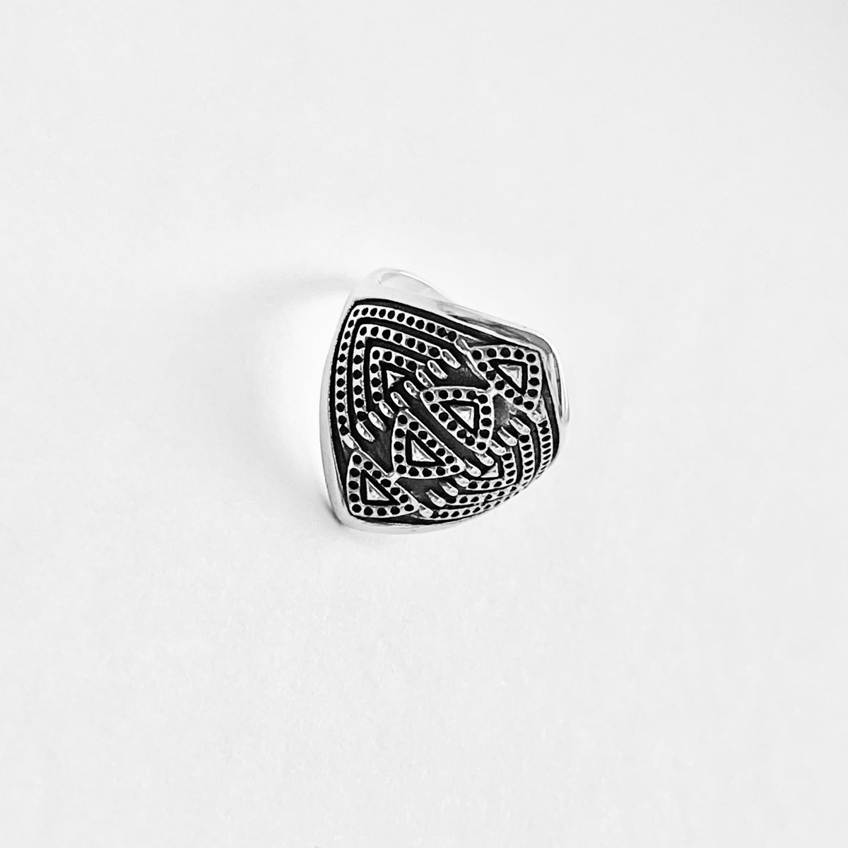 925 Sterling Silver Aztec Shield Ring - Geometric Statement Design
