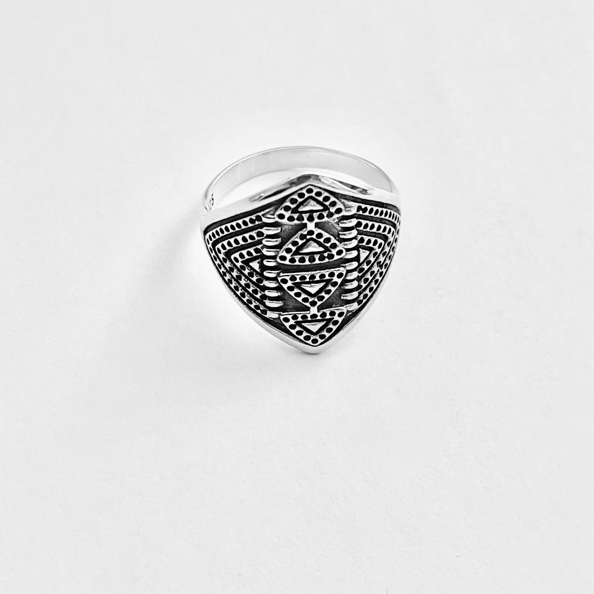 925 Sterling Silver Aztec Shield Ring - Geometric Statement Design