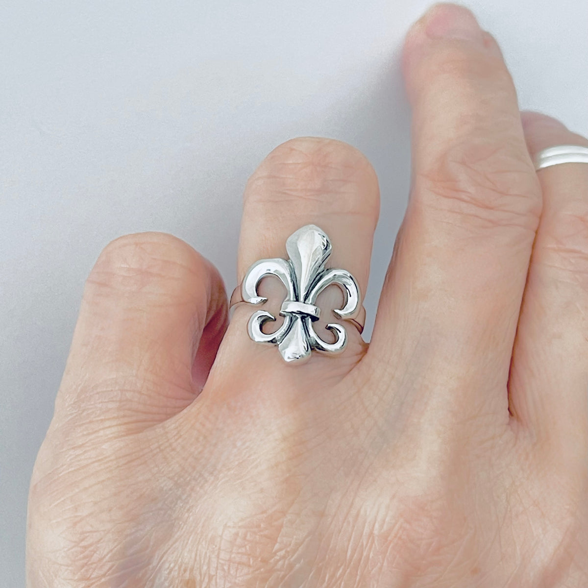 Sterling Silver Statement Fleur de Lis Ring – Saints Symbol Lily Flower Silver Rings
