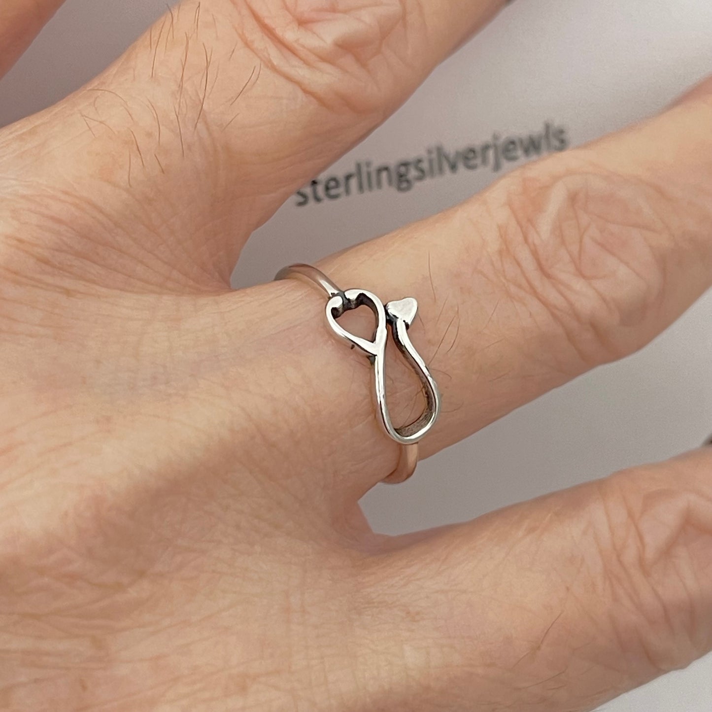 Sterling Silver Small Sideway Heart Stethoscope Ring, Doctor and Nurse Silver Ring, Medical Ring