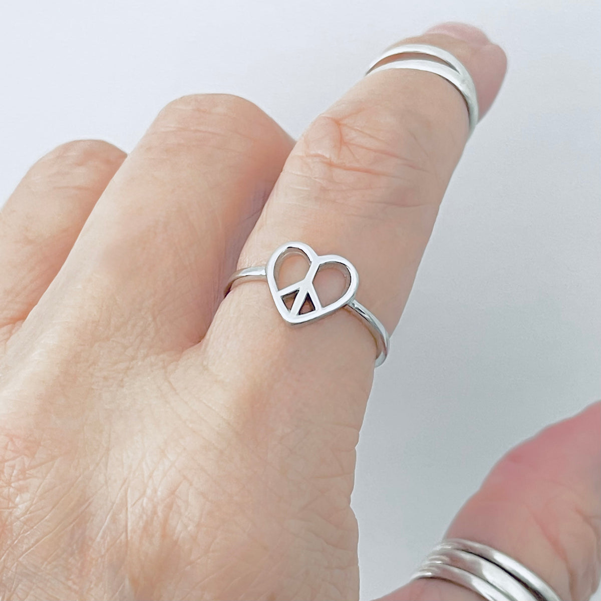 925 Sterling Silver Small Heart Peace Ring | Love Unity Minimalist Silver Rings