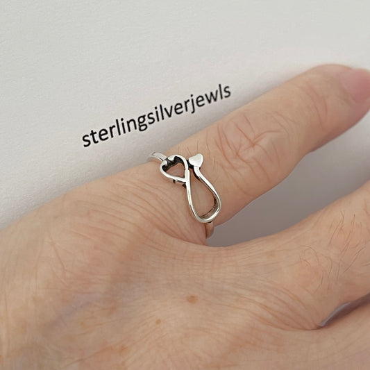 Sterling Silver Small Sideway Heart Stethoscope Ring, Doctor and Nurse Silver Ring, Medical Ring