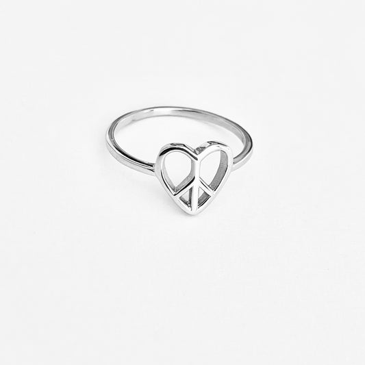 Sterling Silver Small Love Peace Ring – Heart & Peace Minimalist Silver Rings