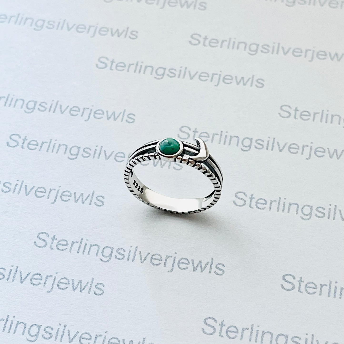 Sterling Silver Triple Band with Genuine Turquoise Full Moon and Crescent Moon Ring, Celestial Silver  Ring